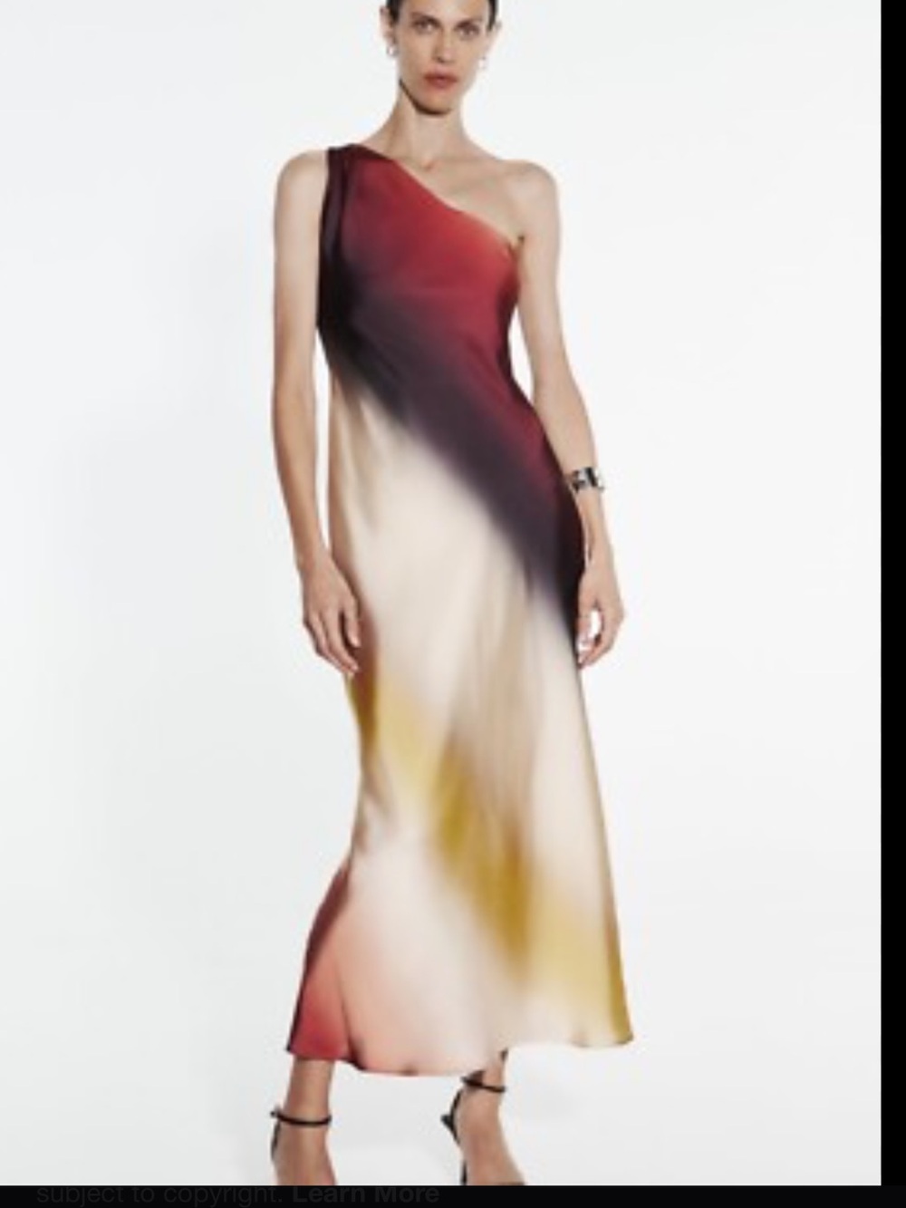 Zara One-Shoulder Ombre Maxi Dress in Burgundy, Cream & Gold Size Small